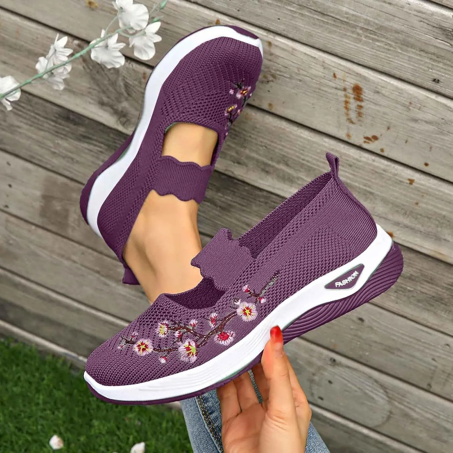 Orthopedic Shoes for Women,Embroidered Flower Shoes,Woven Breathable Soft Arch Support,Nurse Shoeses Casual Walking Sneakers