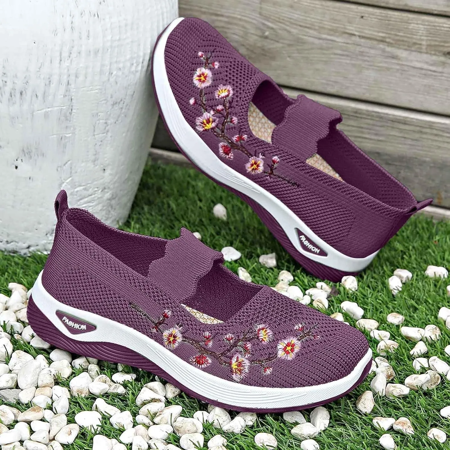 Orthopedic Shoes for Women,Embroidered Flower Shoes,Woven Breathable Soft Arch Support,Nurse Shoeses Casual Walking Sneakers