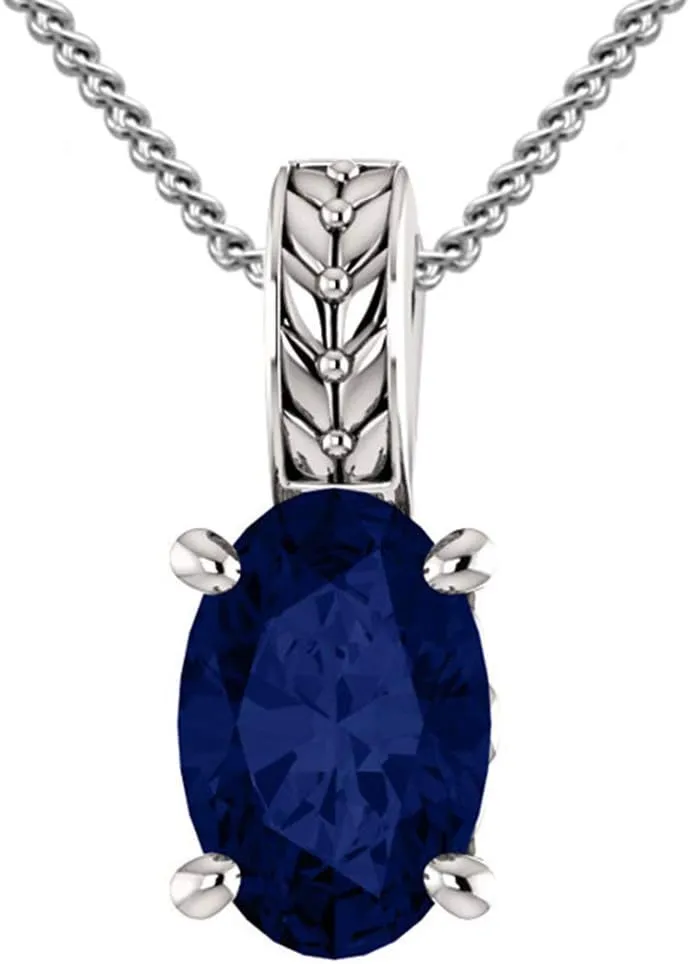 Oval Shaped Blue Sapphire 925 Sterling Silver Pendant Necklace 18" Chain
