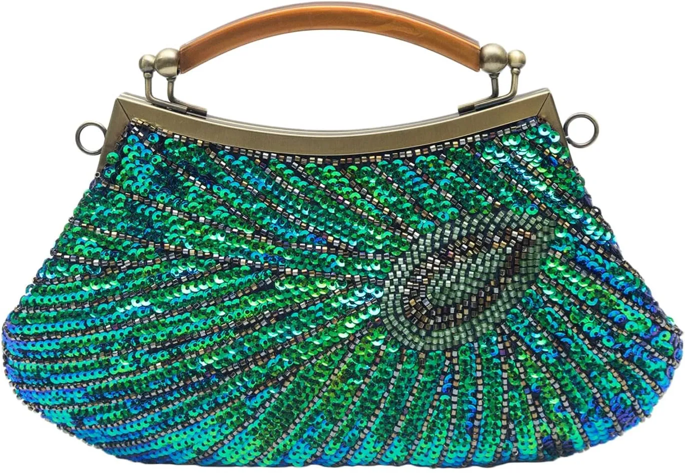 Peacock Evening Bag for Women Vintage Beaded Clutch Bag Bridal Wedding Purse Sparkly Sequin Handbag