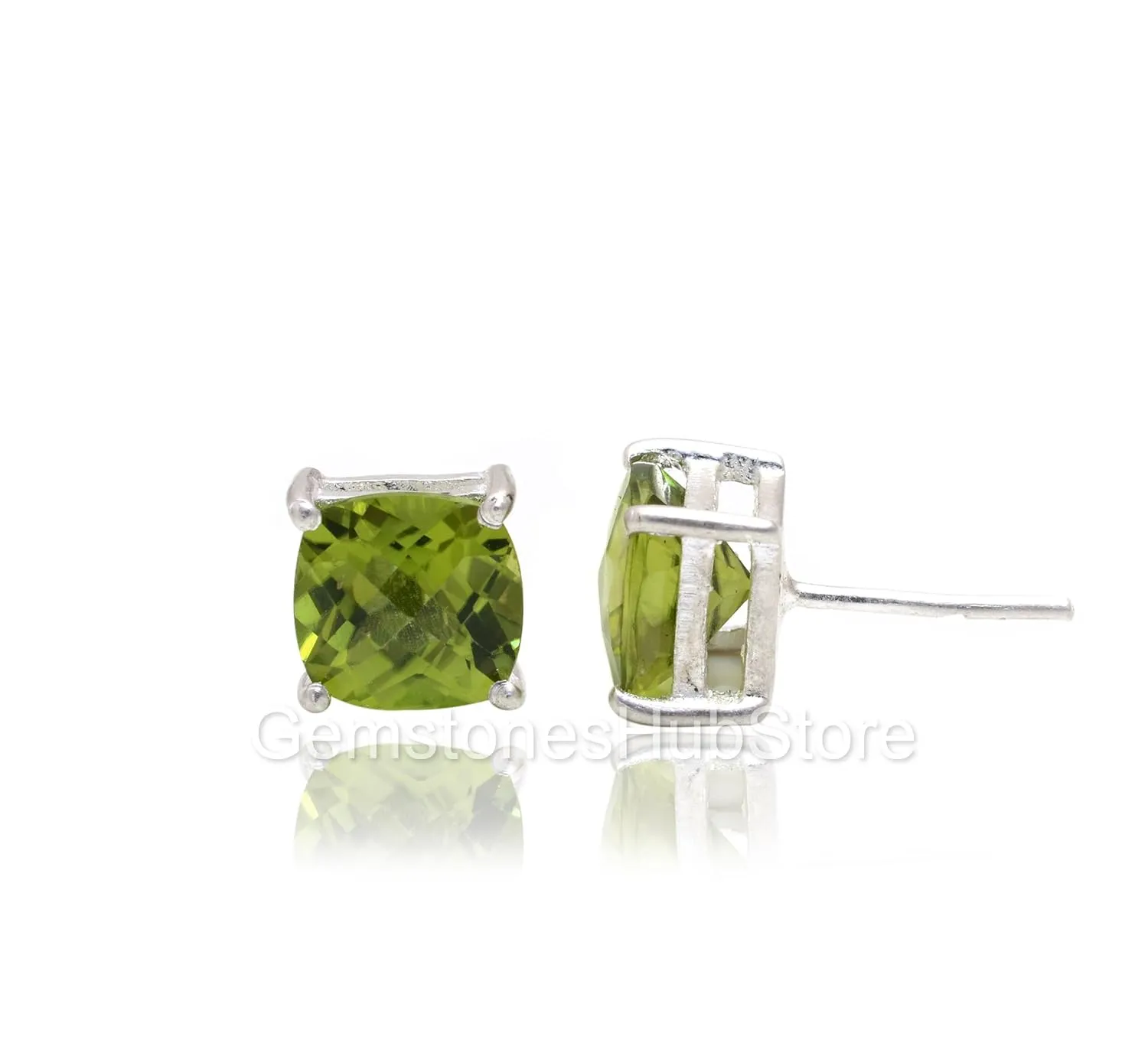 Peridot Stud Earrings 925 Sterling Silver Cushion Cut Studs Minimalist Earrings Gemstone Studs Dainty Stud Earrings Peridot Jewelry Gift For Women Wife