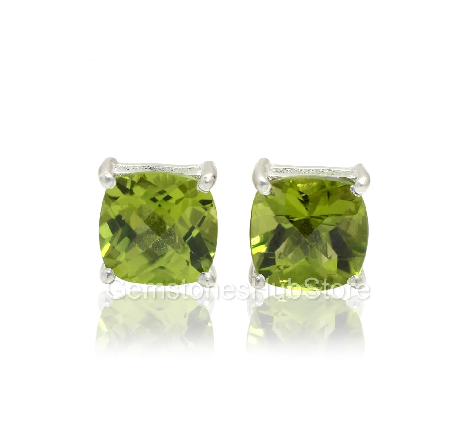 Peridot Stud Earrings 925 Sterling Silver Cushion Cut Studs Minimalist Earrings Gemstone Studs Dainty Stud Earrings Peridot Jewelry Gift For Women Wife