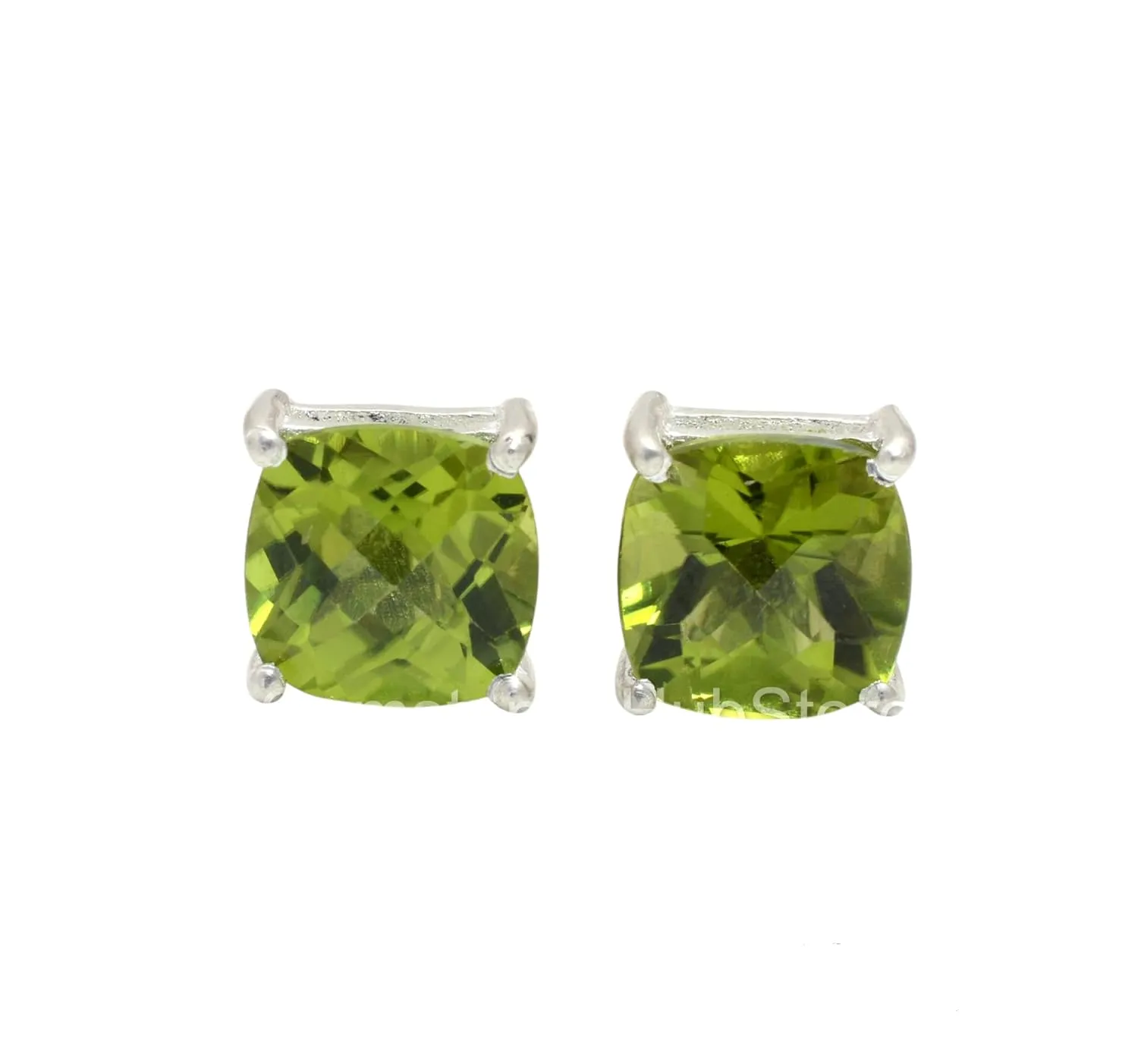 Peridot Stud Earrings 925 Sterling Silver Cushion Cut Studs Minimalist Earrings Gemstone Studs Dainty Stud Earrings Peridot Jewelry Gift For Women Wife