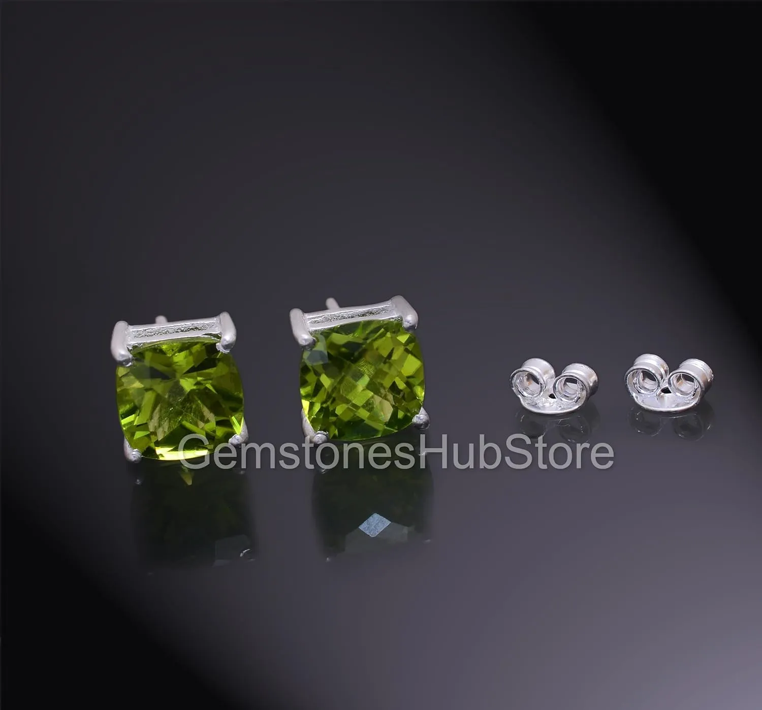 Peridot Stud Earrings 925 Sterling Silver Cushion Cut Studs Minimalist Earrings Gemstone Studs Dainty Stud Earrings Peridot Jewelry Gift For Women Wife