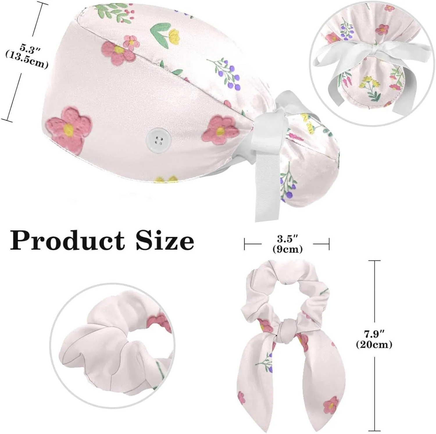 Pink Cow Working Cap with Button Bouffant Turban Cap Adjustable Hats Bouffant Hair Cover with Hairband