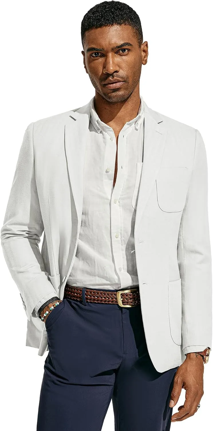 PJ PAUL JONES Men's Blazer Jacket Cotton Linen Sports Coats Regular Fit Two Buttons Herringbone Suit Jackets