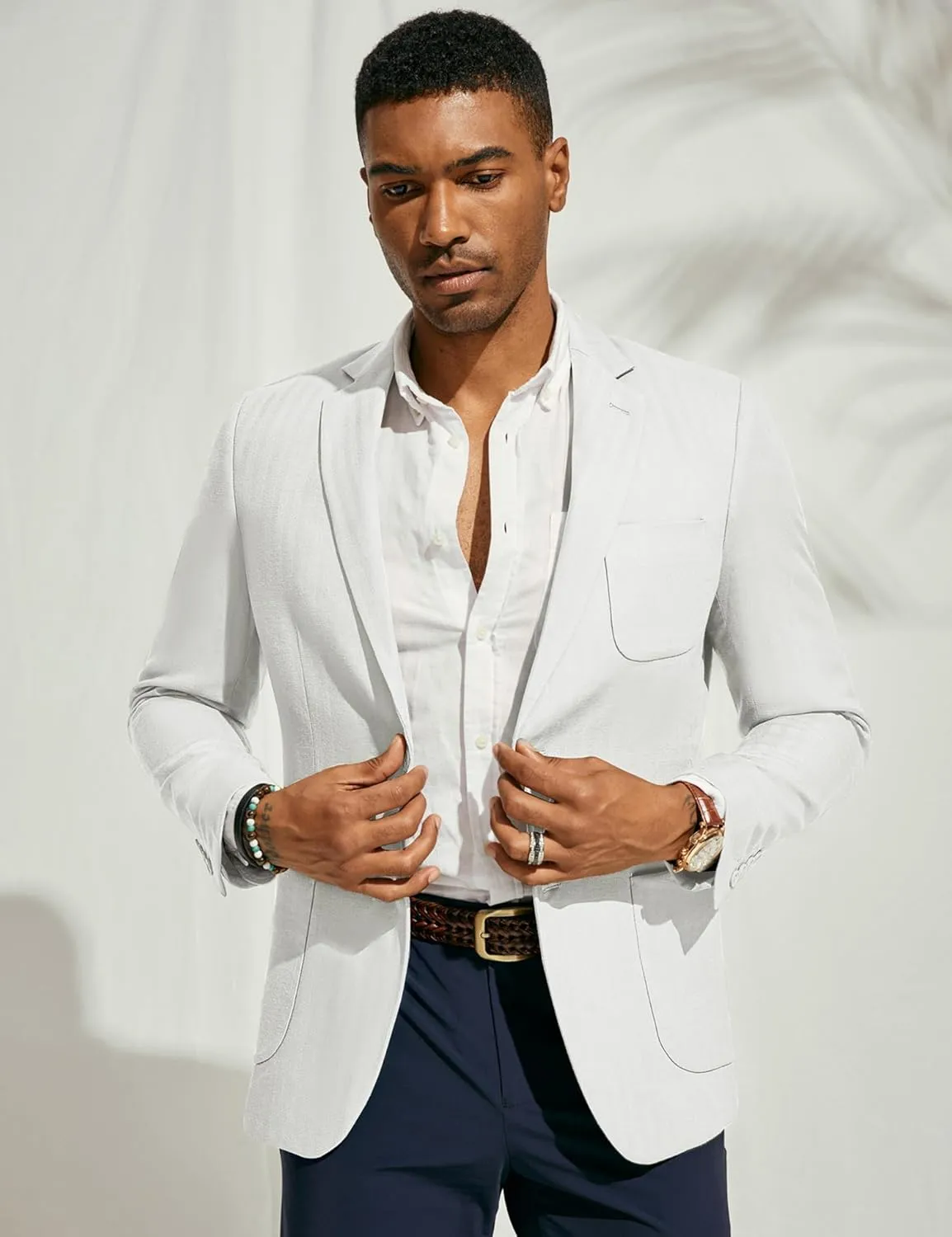 PJ PAUL JONES Men's Blazer Jacket Cotton Linen Sports Coats Regular Fit Two Buttons Herringbone Suit Jackets