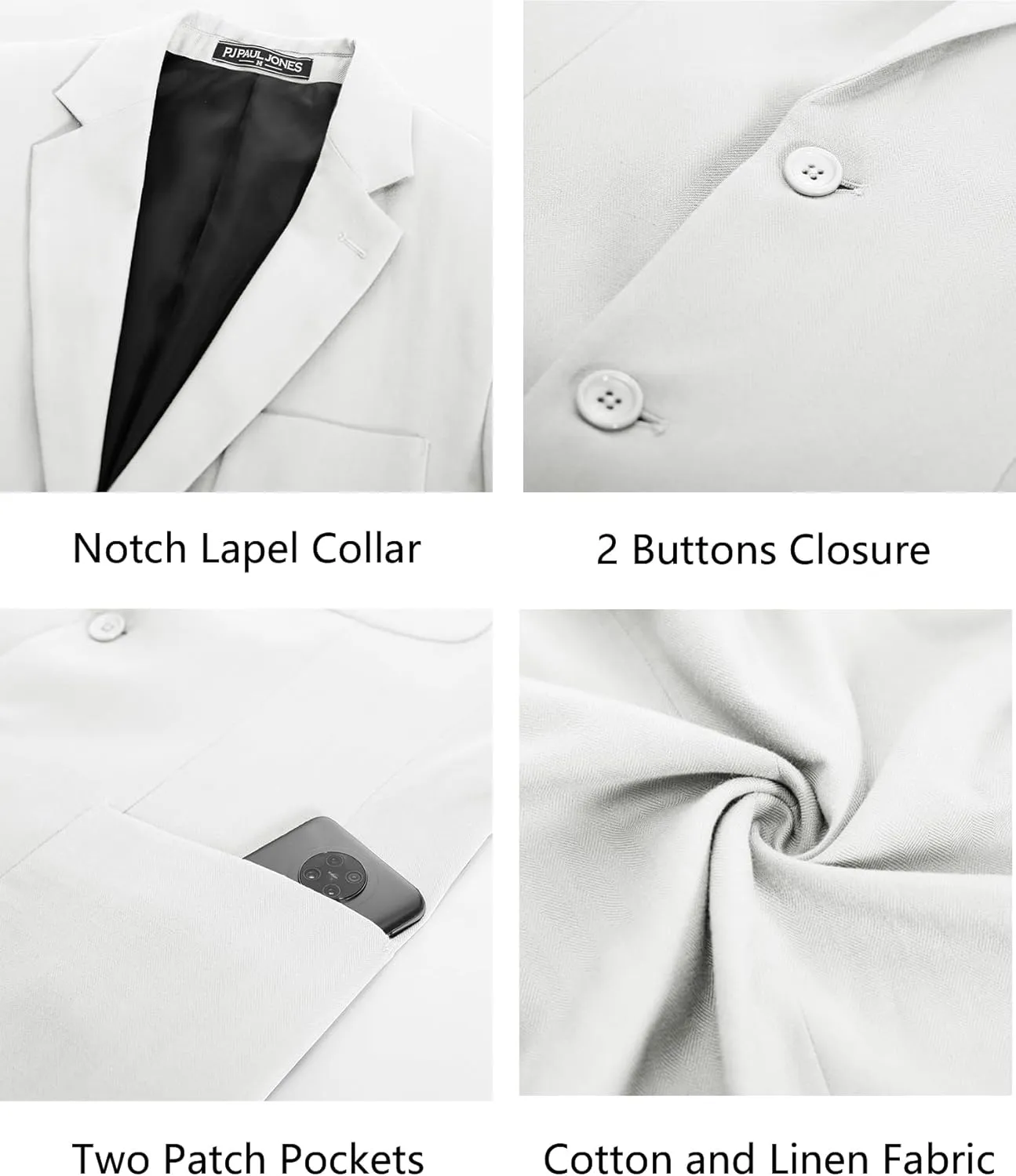 PJ PAUL JONES Men's Blazer Jacket Cotton Linen Sports Coats Regular Fit Two Buttons Herringbone Suit Jackets