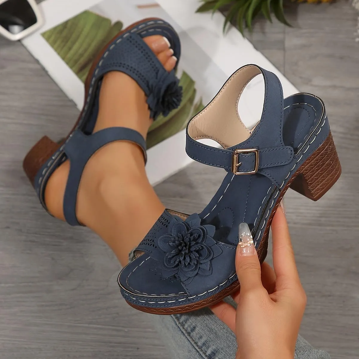 Platform Wedge Sandals for Women 2025 Dressy Summer Ankle Strap Hollow Out Open Toe Low Heel Sandals Breathable Dress Shoes