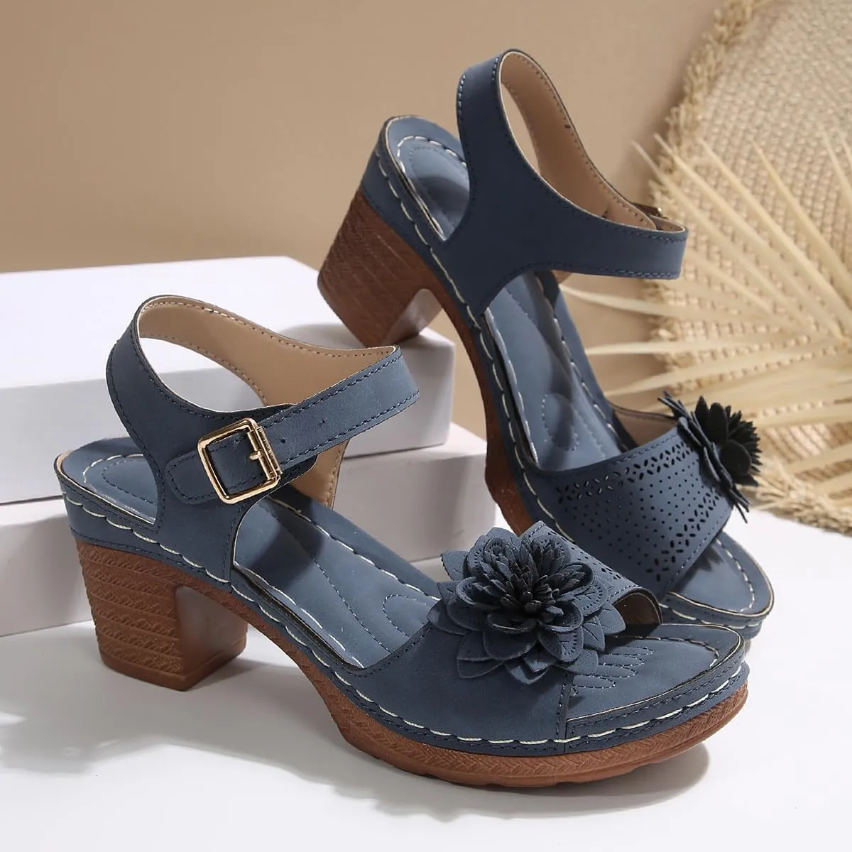 Platform Wedge Sandals for Women 2025 Dressy Summer Ankle Strap Hollow Out Open Toe Low Heel Sandals Breathable Dress Shoes