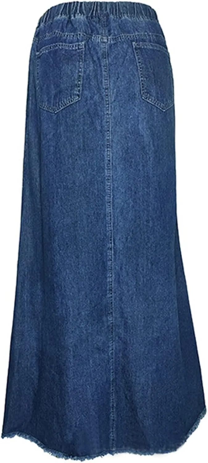 Plus Size Women's Casual Denim Maxi Skirt High Waist A Line Long Denim Skirt Slim Fit A Line Jean Loose Maxi Skirt Girls