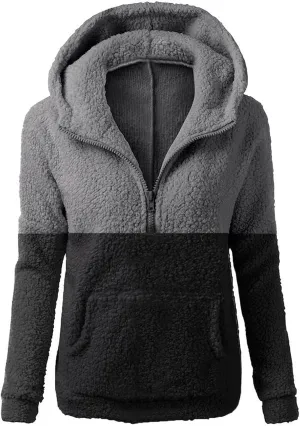 Plush Hoodie Long Sleeve Coats for Women Sweaters Solid Color Fleece Outerwear Pockets Hooded Pullover Cardigans