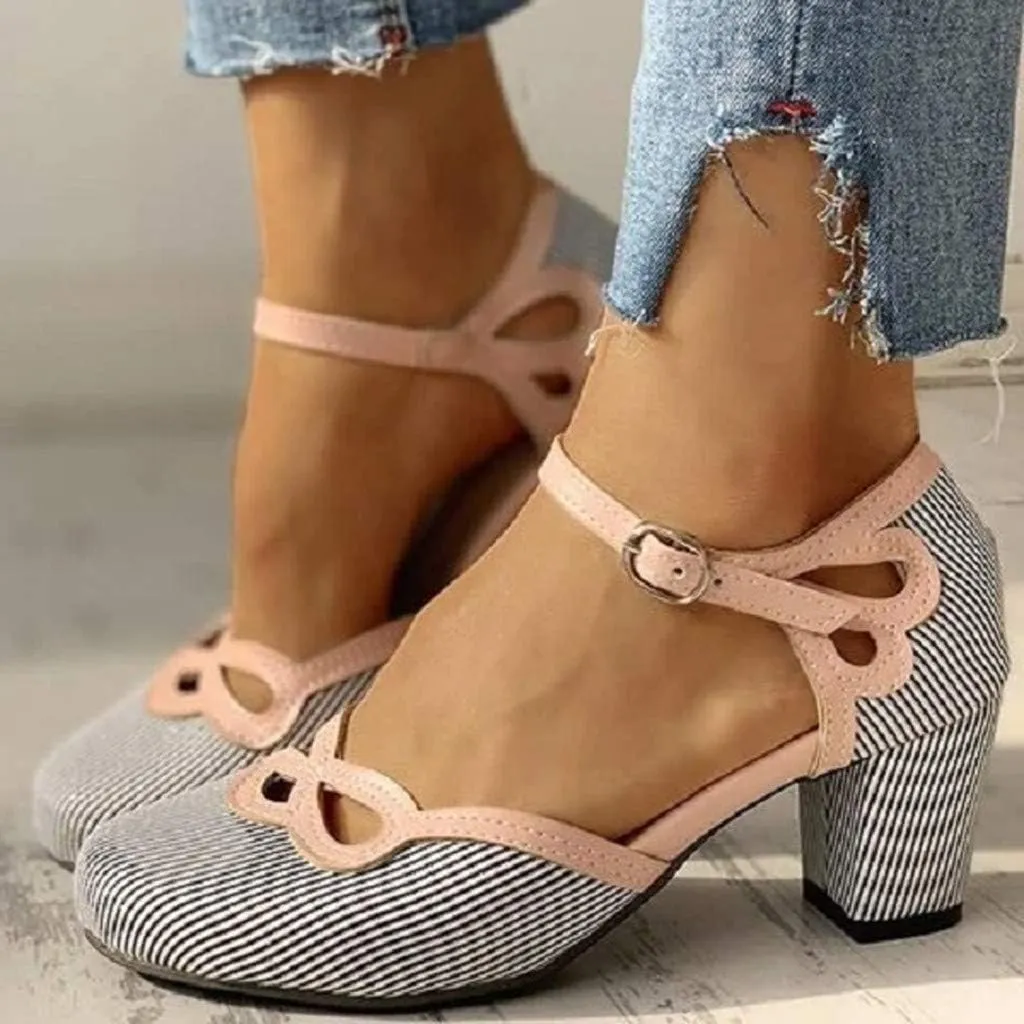 Polka Dot Mary Jane Shoes Ladies Dressy Round Toe Pumps Chunky Low Heels Sweet Ankle Strap Sexy Party Dress Shoes