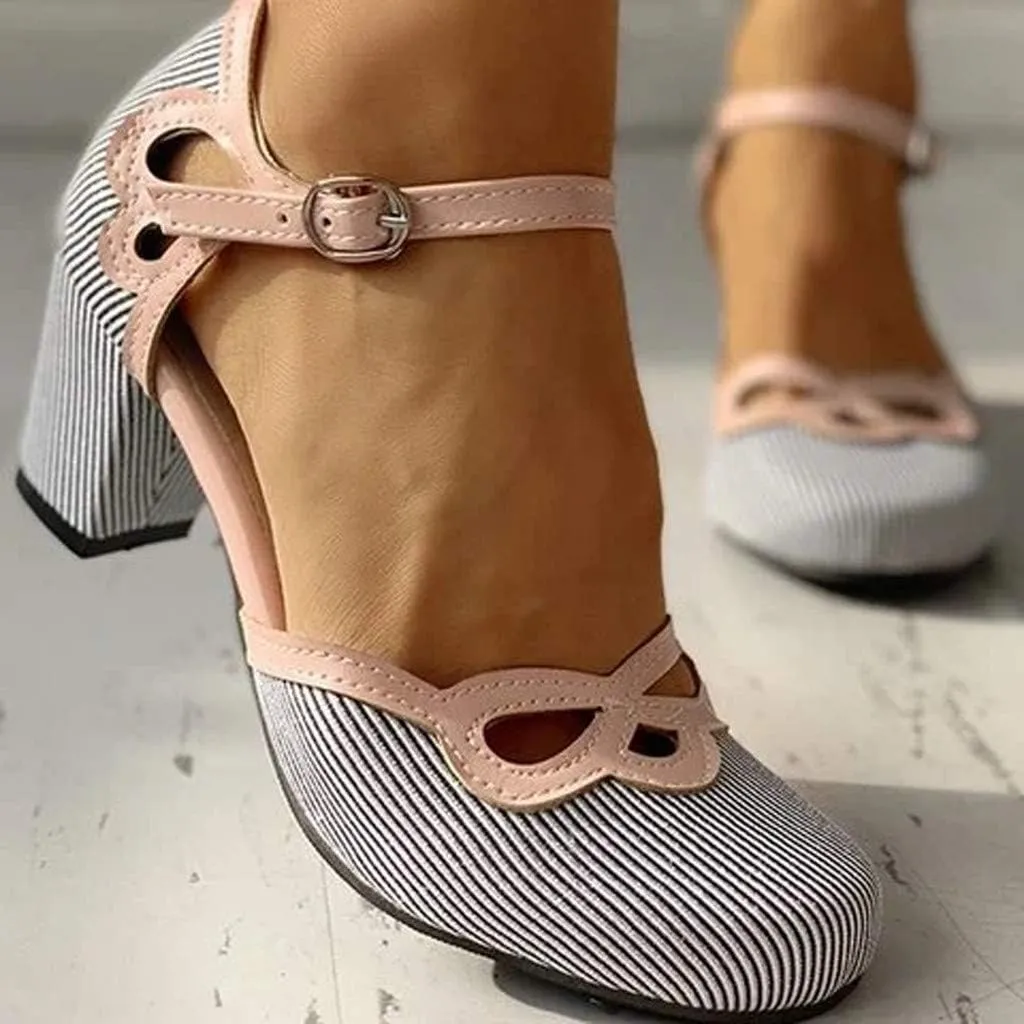 Polka Dot Mary Jane Shoes Ladies Dressy Round Toe Pumps Chunky Low Heels Sweet Ankle Strap Sexy Party Dress Shoes