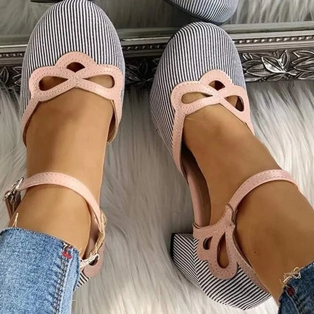 Polka Dot Mary Jane Shoes Ladies Dressy Round Toe Pumps Chunky Low Heels Sweet Ankle Strap Sexy Party Dress Shoes