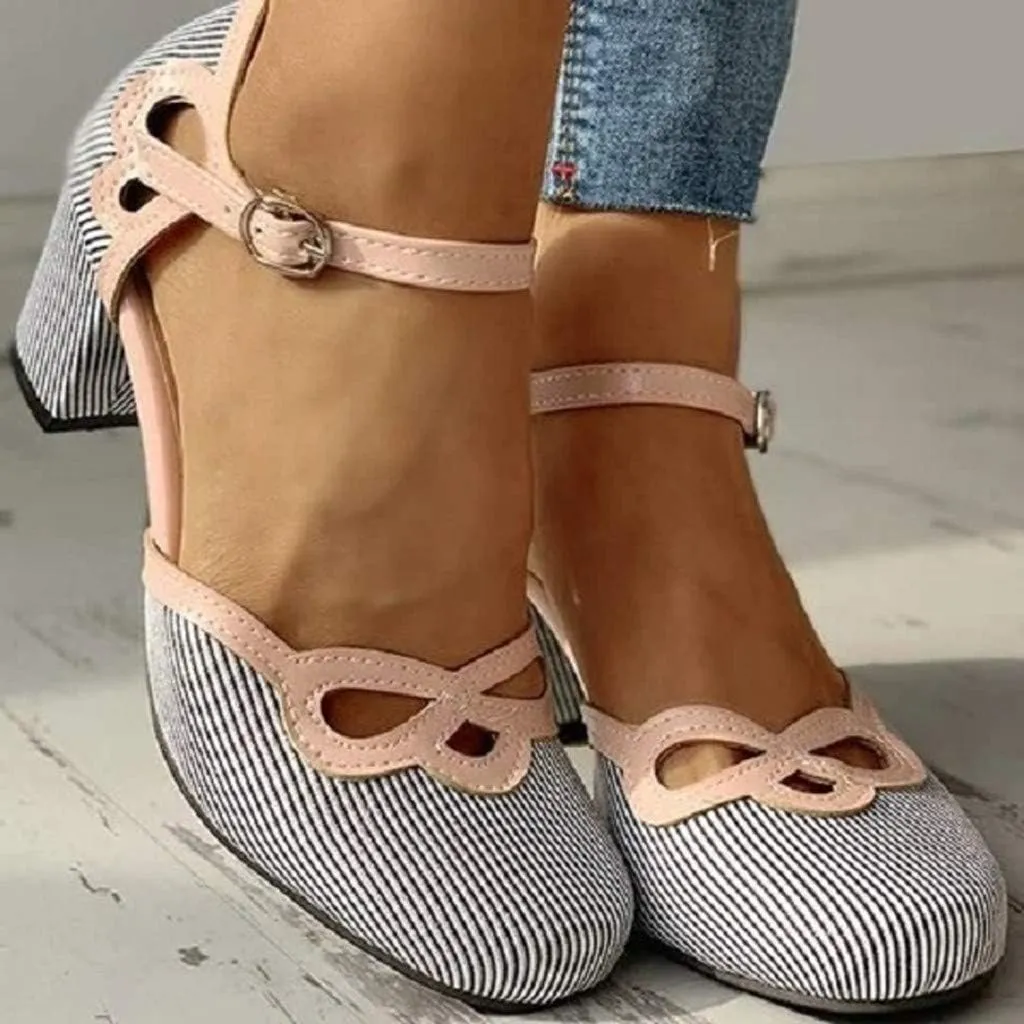 Polka Dot Mary Jane Shoes Ladies Dressy Round Toe Pumps Chunky Low Heels Sweet Ankle Strap Sexy Party Dress Shoes