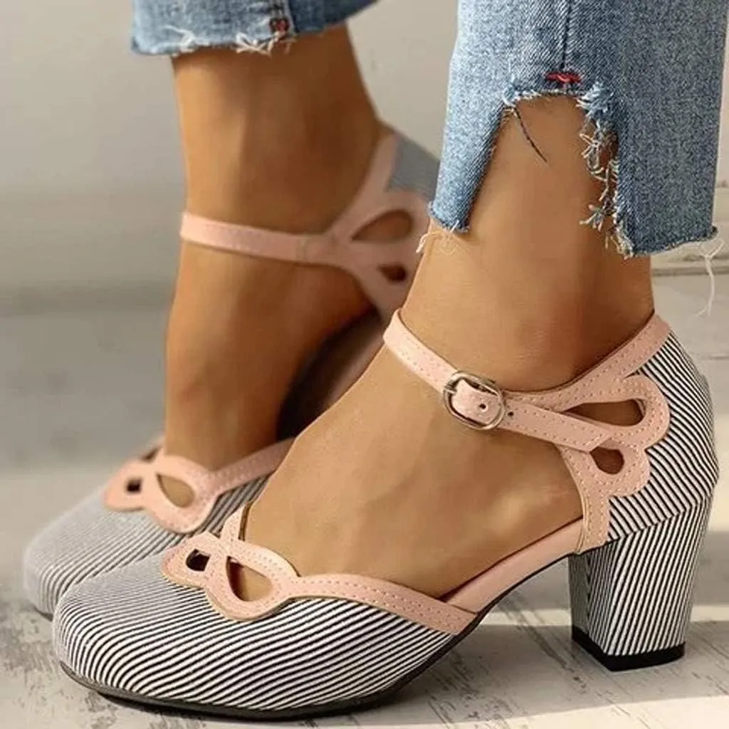 Polka Dot Mary Jane Shoes Ladies Dressy Round Toe Pumps Chunky Low Heels Sweet Ankle Strap Sexy Party Dress Shoes