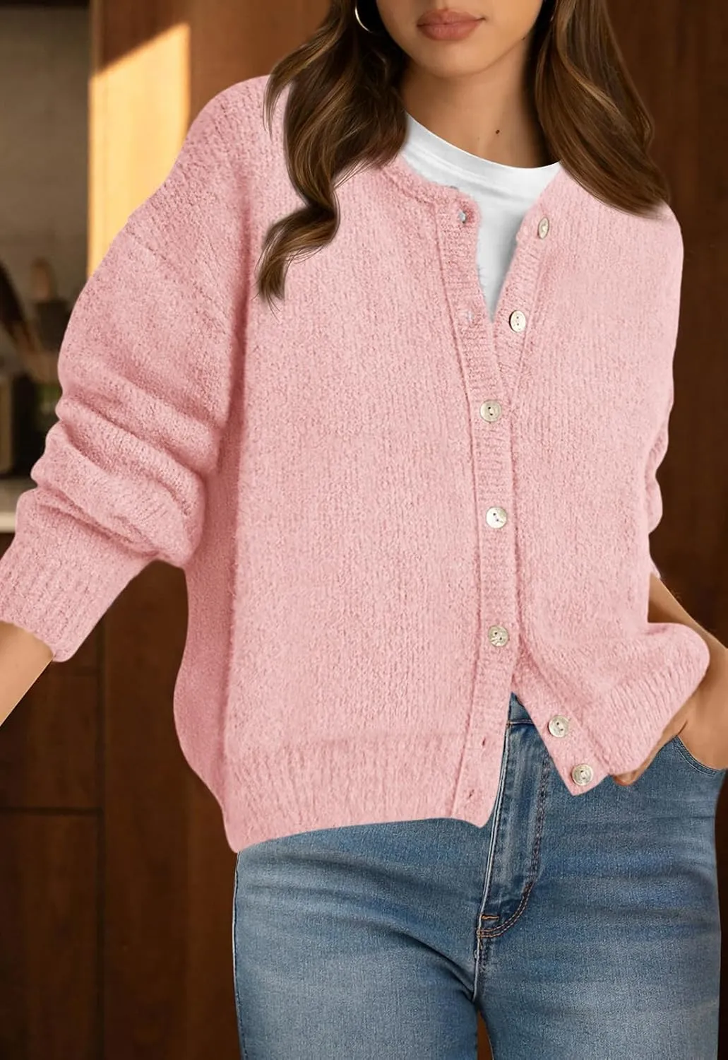 PRETTYGARDEN Long Sleeve Crewneck Button Down Womens Sweaters Spring Open Front Chunky Cardigan Sweaters for Women 2025