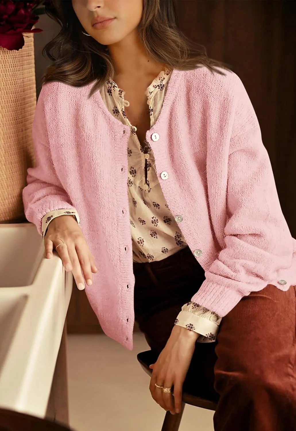 PRETTYGARDEN Long Sleeve Crewneck Button Down Womens Sweaters Spring Open Front Chunky Cardigan Sweaters for Women 2025
