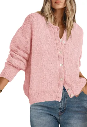 PRETTYGARDEN Long Sleeve Crewneck Button Down Womens Sweaters Spring Open Front Chunky Cardigan Sweaters for Women 2025