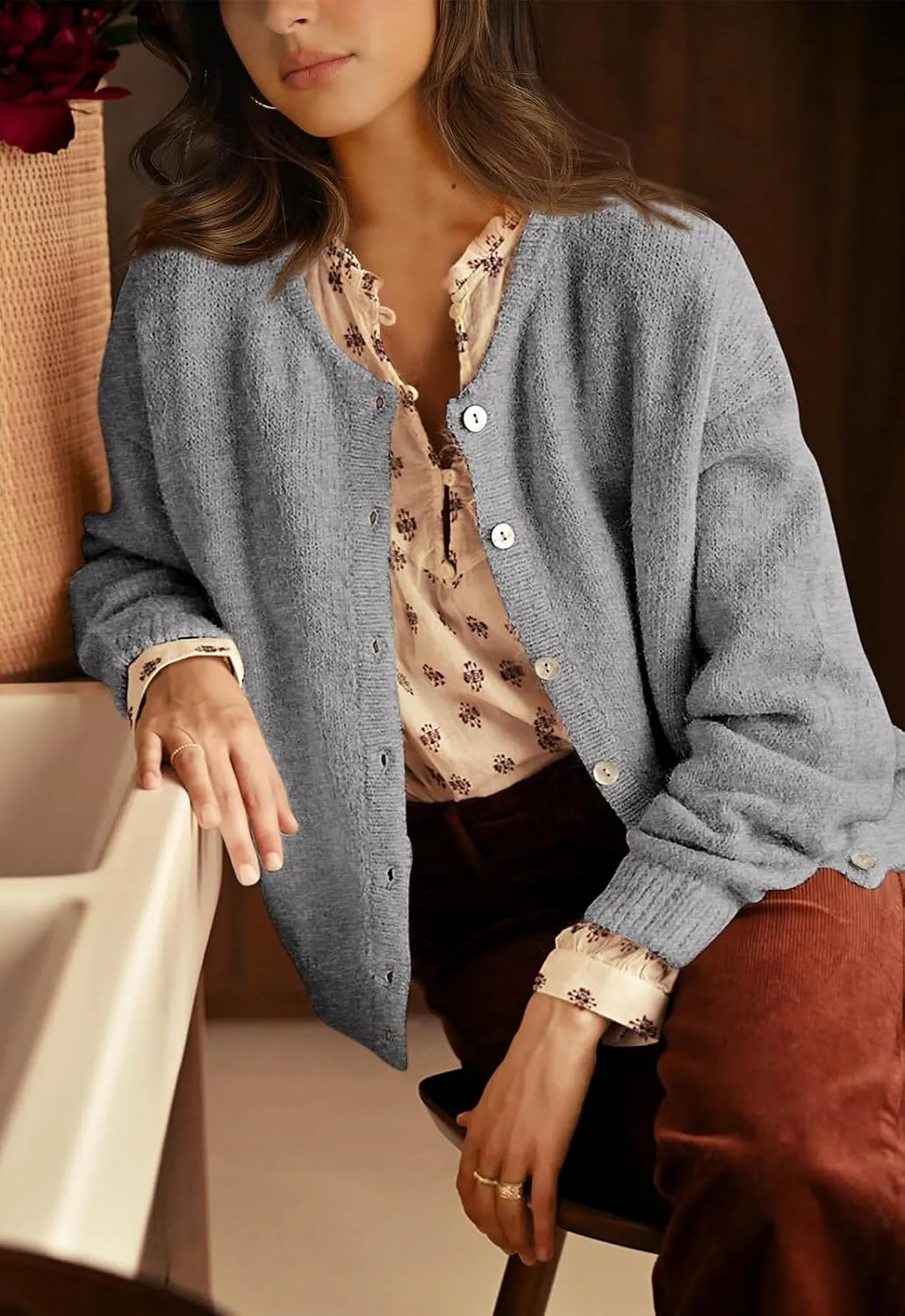 PRETTYGARDEN Long Sleeve Crewneck Button Down Womens Sweaters Spring Open Front Chunky Cardigan Sweaters for Women 2025