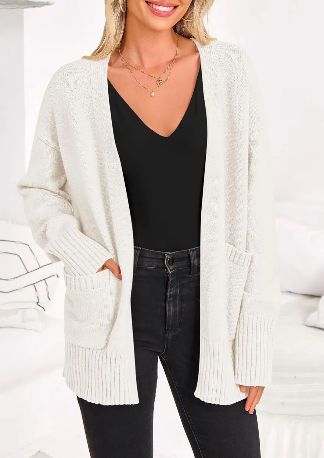 PRETTYGARDEN Women's 2024 Fall Fashion Knit Cardigan Sweaters Long Sleeve V Neck Open Front Winter Sweater Jacket with Scarf