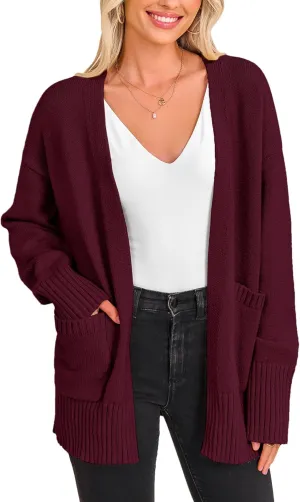 PRETTYGARDEN Women's 2024 Fall Fashion Knit Cardigan Sweaters Long Sleeve V Neck Open Front Winter Sweater Jacket with Scarf