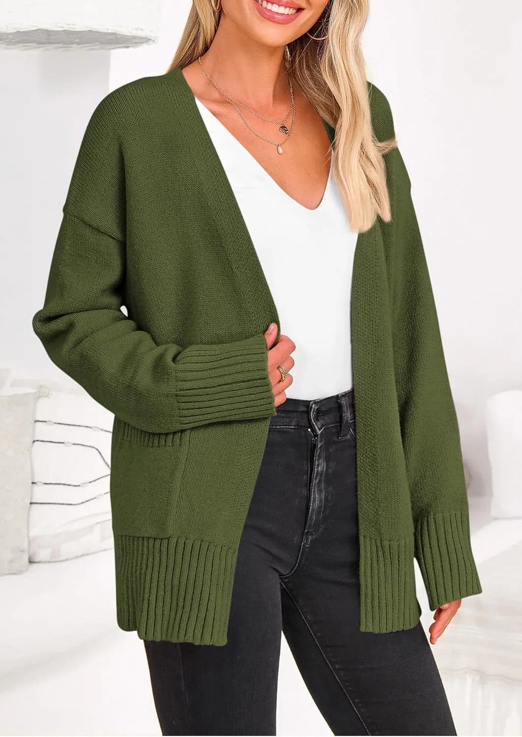 PRETTYGARDEN Women's 2024 Fall Fashion Knit Cardigan Sweaters Long Sleeve V Neck Open Front Winter Sweater Jacket with Scarf