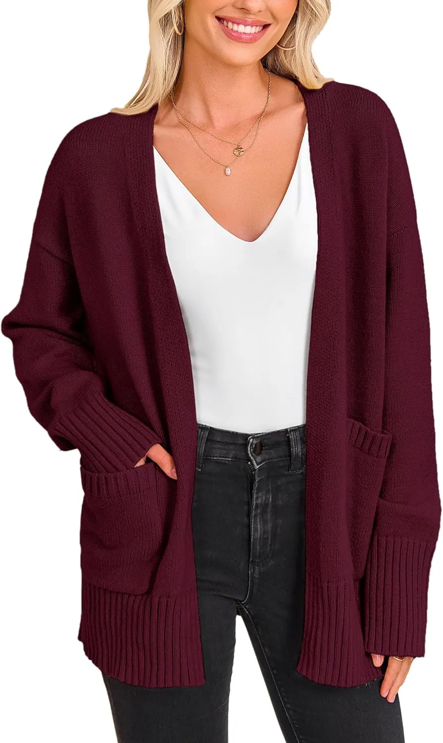 PRETTYGARDEN Women's 2024 Fall Fashion Knit Cardigan Sweaters Long Sleeve V Neck Open Front Winter Sweater Jacket with Scarf