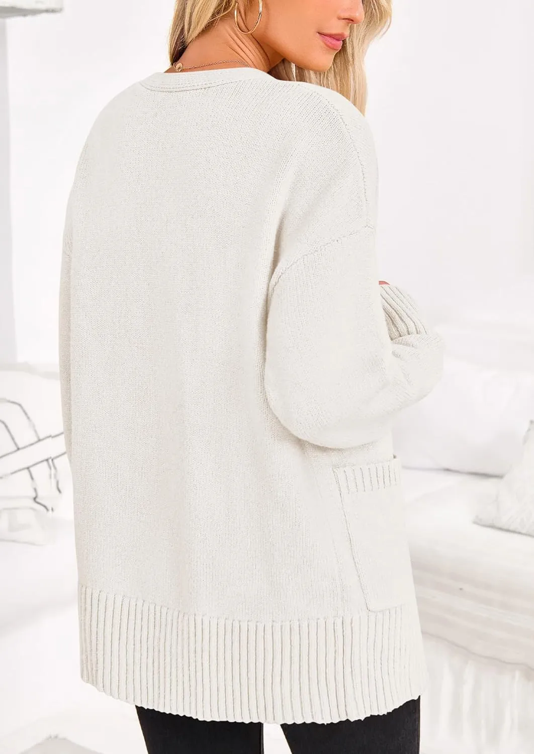 PRETTYGARDEN Women's 2024 Fall Fashion Knit Cardigan Sweaters Long Sleeve V Neck Open Front Winter Sweater Jacket with Scarf