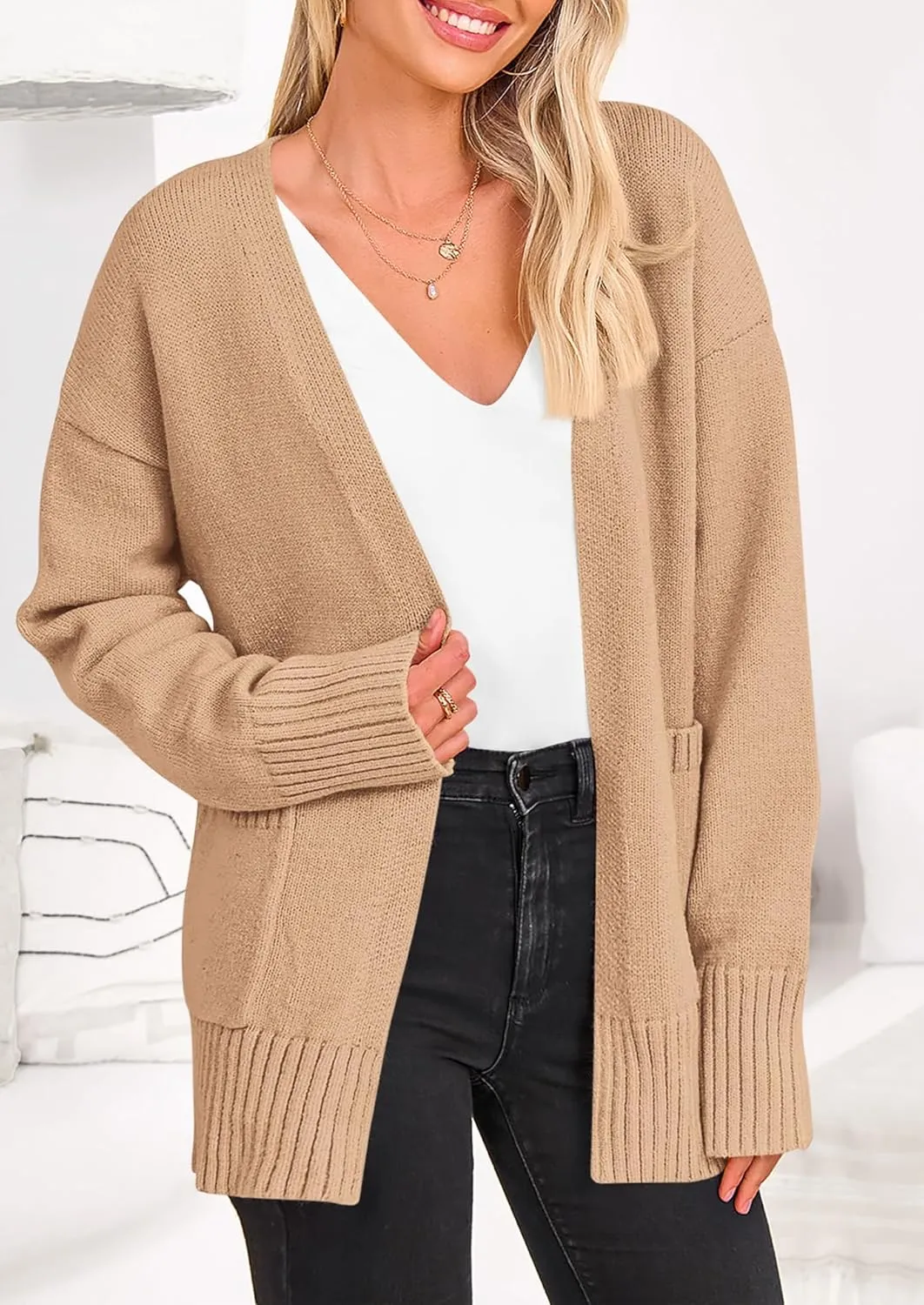 PRETTYGARDEN Women's 2024 Fall Fashion Knit Cardigan Sweaters Long Sleeve V Neck Open Front Winter Sweater Jacket with Scarf