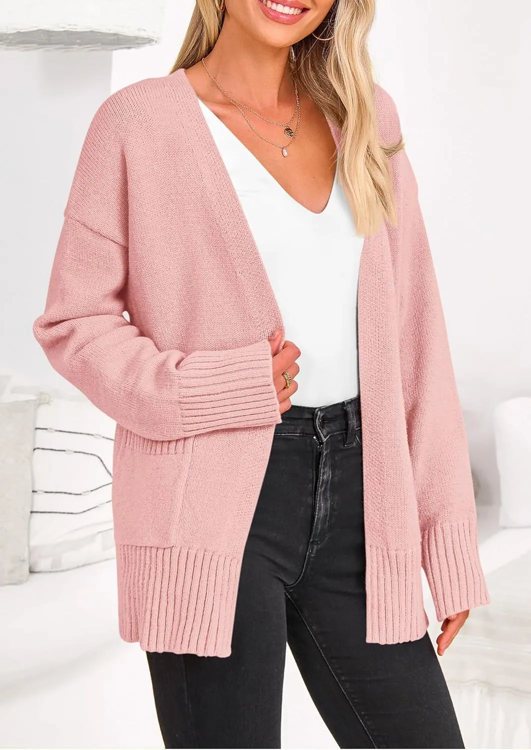 PRETTYGARDEN Women's 2024 Fall Fashion Knit Cardigan Sweaters Long Sleeve V Neck Open Front Winter Sweater Jacket with Scarf