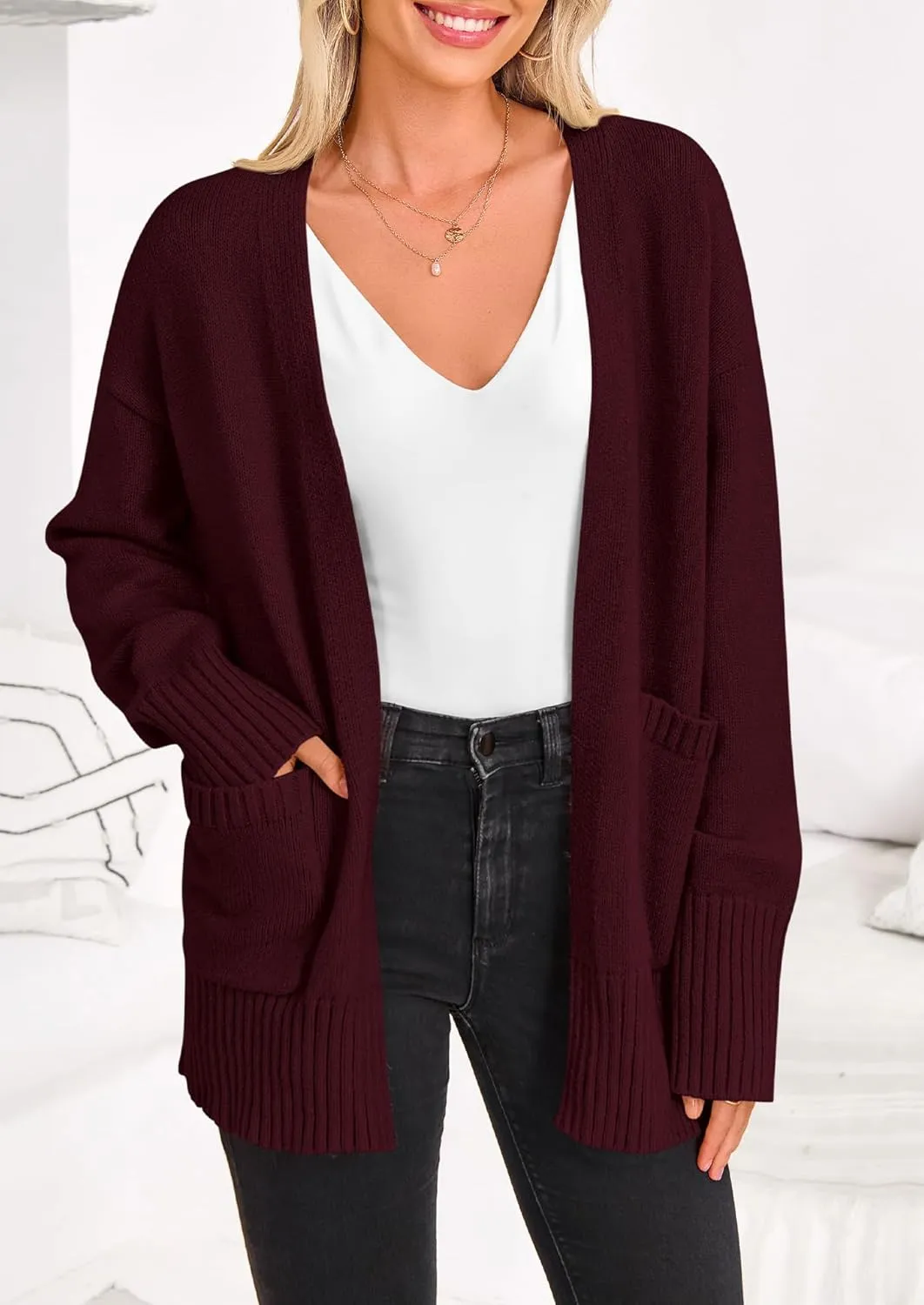 PRETTYGARDEN Women's 2024 Fall Fashion Knit Cardigan Sweaters Long Sleeve V Neck Open Front Winter Sweater Jacket with Scarf
