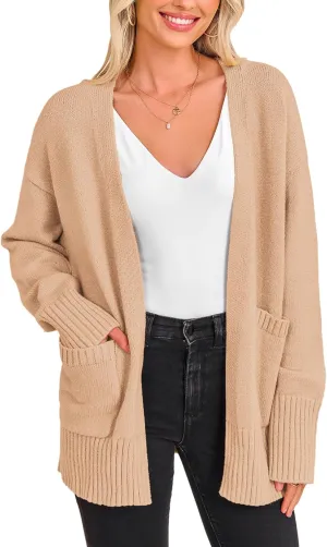 PRETTYGARDEN Women's 2024 Fall Fashion Knit Cardigan Sweaters Long Sleeve V Neck Open Front Winter Sweater Jacket with Scarf