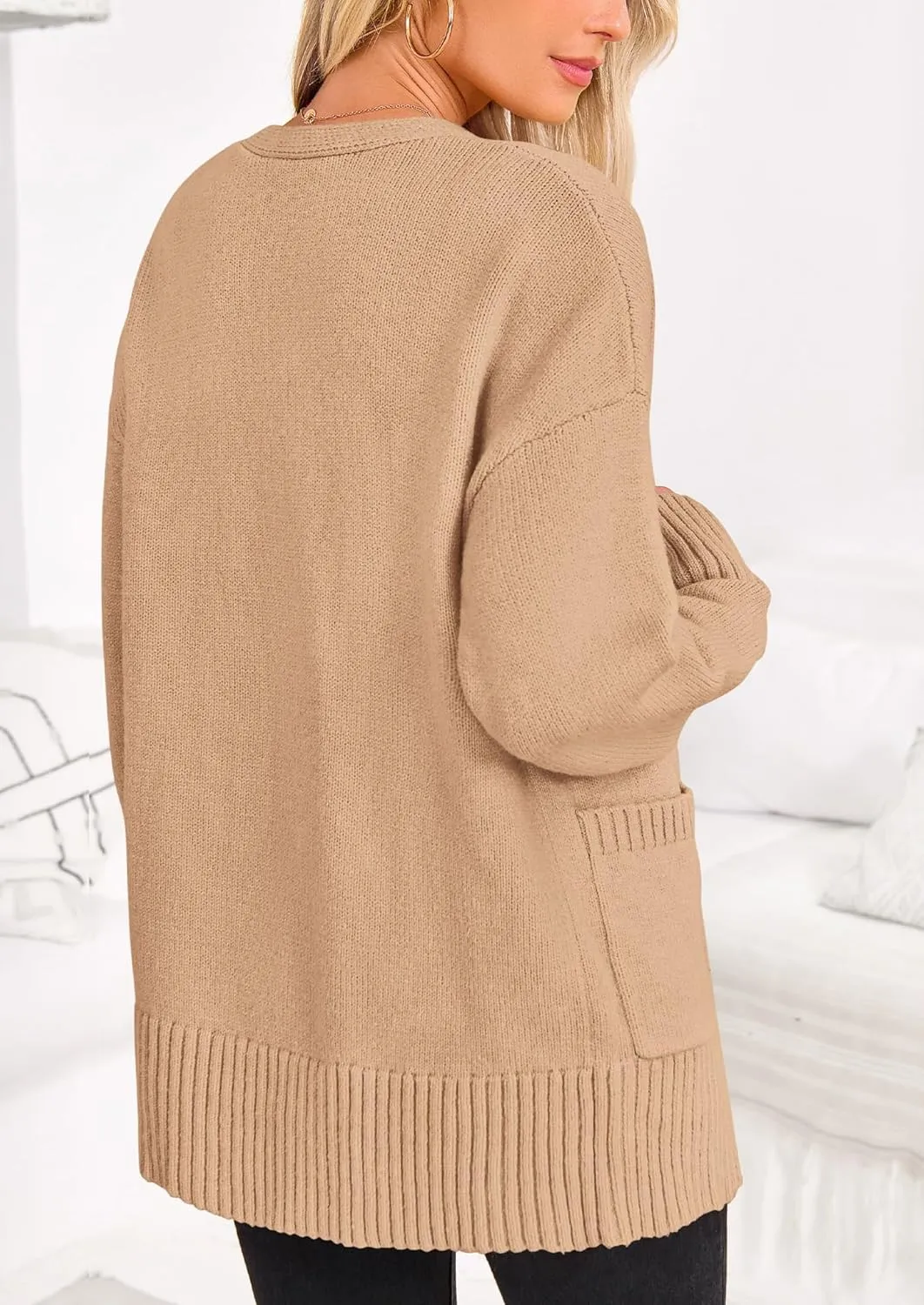 PRETTYGARDEN Women's 2024 Fall Fashion Knit Cardigan Sweaters Long Sleeve V Neck Open Front Winter Sweater Jacket with Scarf