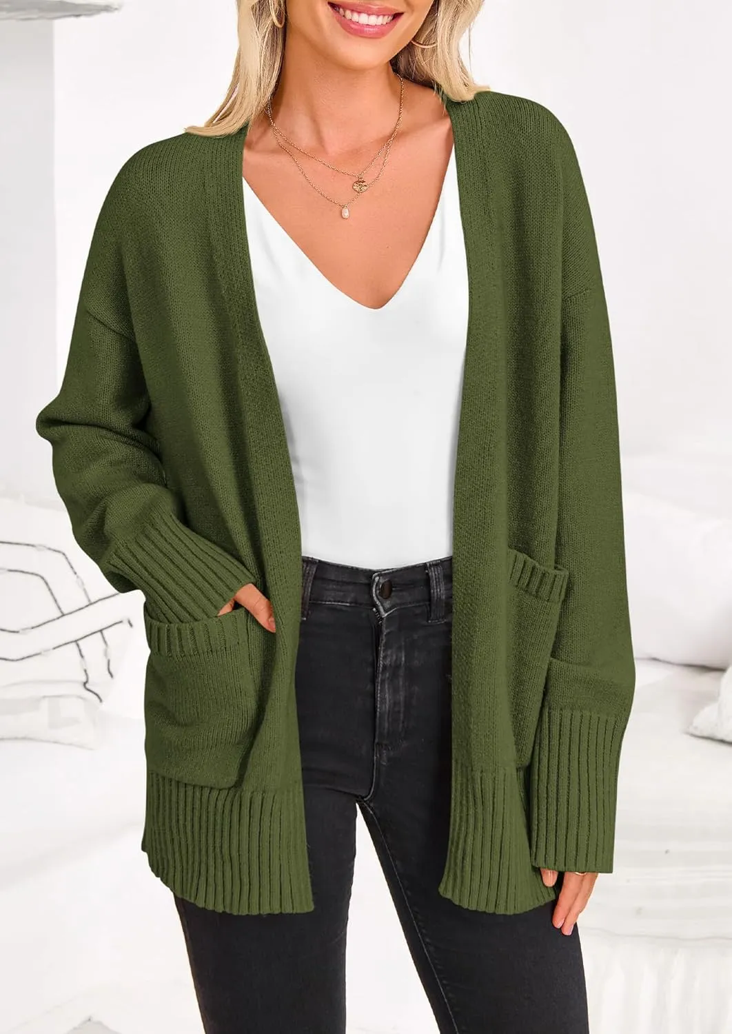 PRETTYGARDEN Women's 2024 Fall Fashion Knit Cardigan Sweaters Long Sleeve V Neck Open Front Winter Sweater Jacket with Scarf