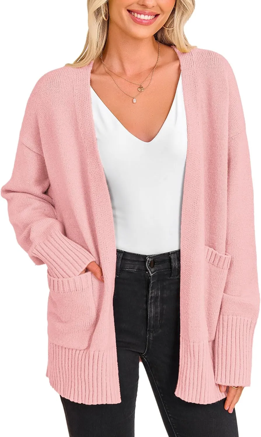 PRETTYGARDEN Women's 2024 Fall Fashion Knit Cardigan Sweaters Long Sleeve V Neck Open Front Winter Sweater Jacket with Scarf