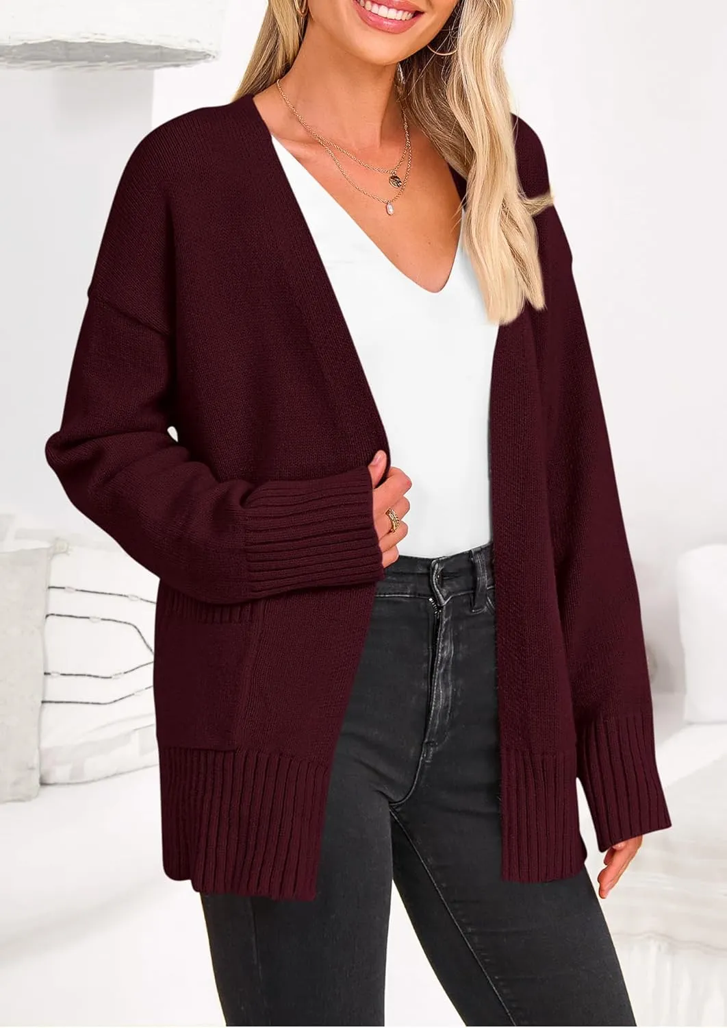 PRETTYGARDEN Women's 2024 Fall Fashion Knit Cardigan Sweaters Long Sleeve V Neck Open Front Winter Sweater Jacket with Scarf