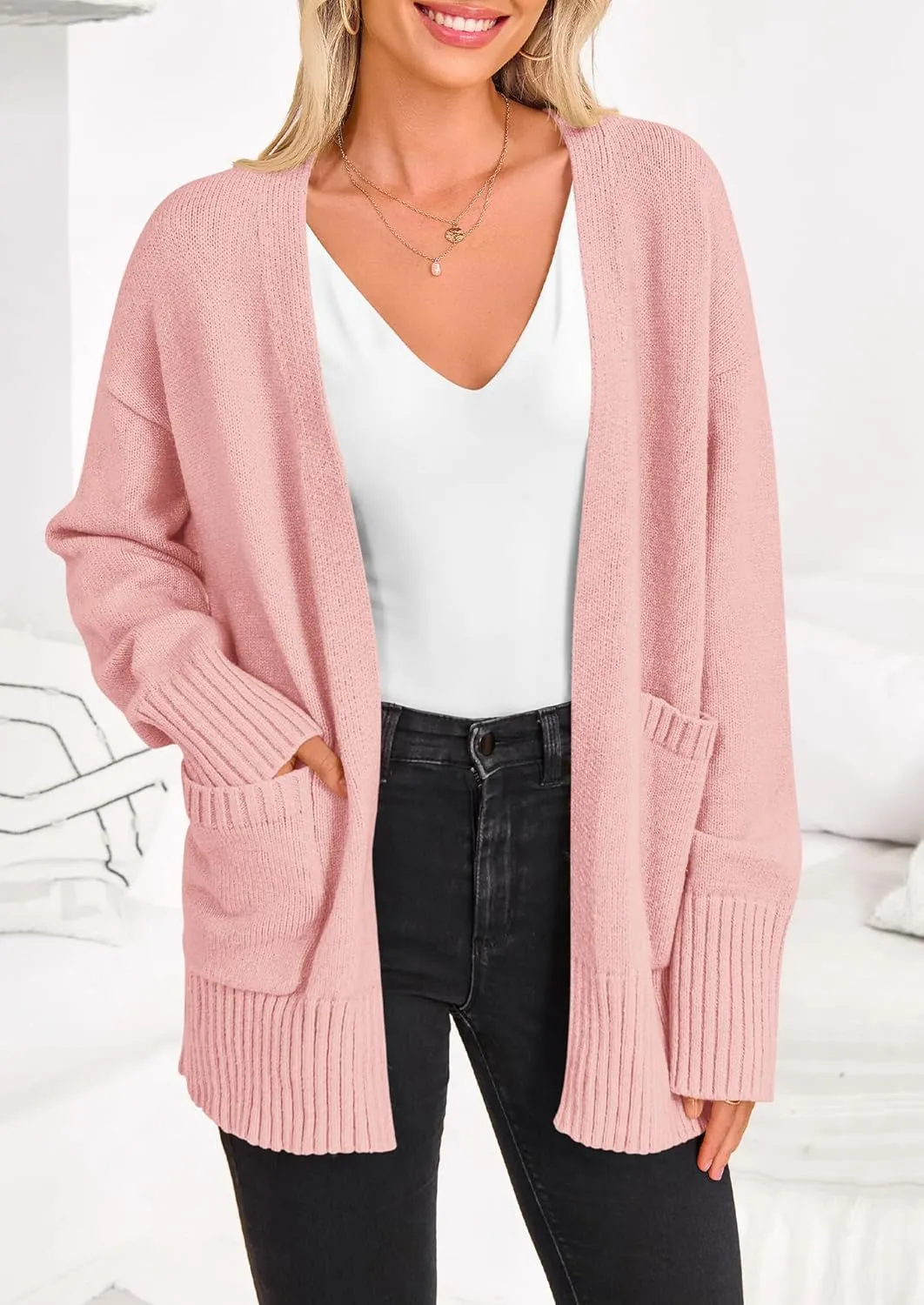 PRETTYGARDEN Women's 2024 Fall Fashion Knit Cardigan Sweaters Long Sleeve V Neck Open Front Winter Sweater Jacket with Scarf