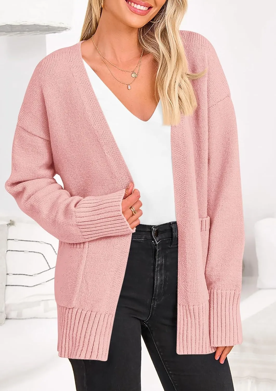 PRETTYGARDEN Women's 2024 Fall Fashion Knit Cardigan Sweaters Long Sleeve V Neck Open Front Winter Sweater Jacket with Scarf