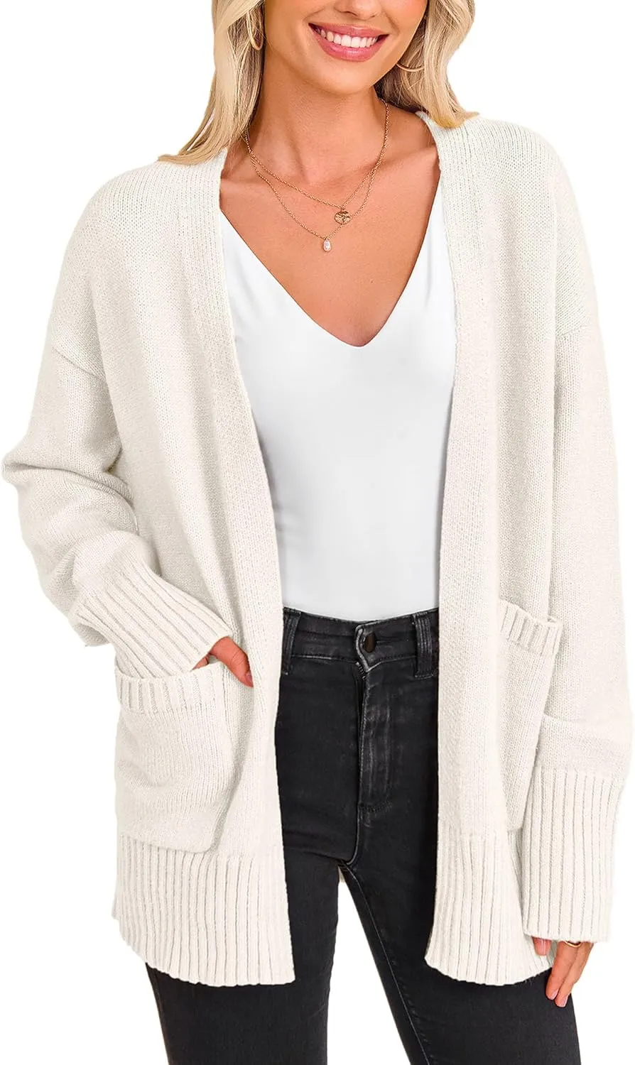 PRETTYGARDEN Women's 2024 Fall Fashion Knit Cardigan Sweaters Long Sleeve V Neck Open Front Winter Sweater Jacket with Scarf