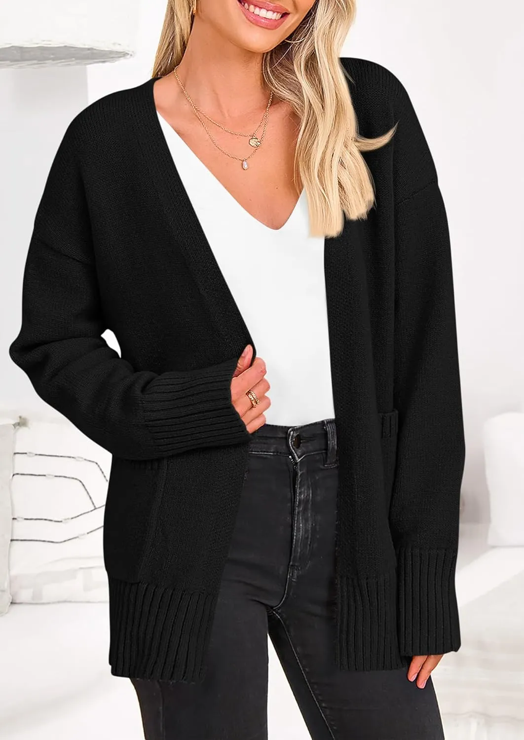 PRETTYGARDEN Women's 2024 Fall Fashion Knit Cardigan Sweaters Long Sleeve V Neck Open Front Winter Sweater Jacket with Scarf
