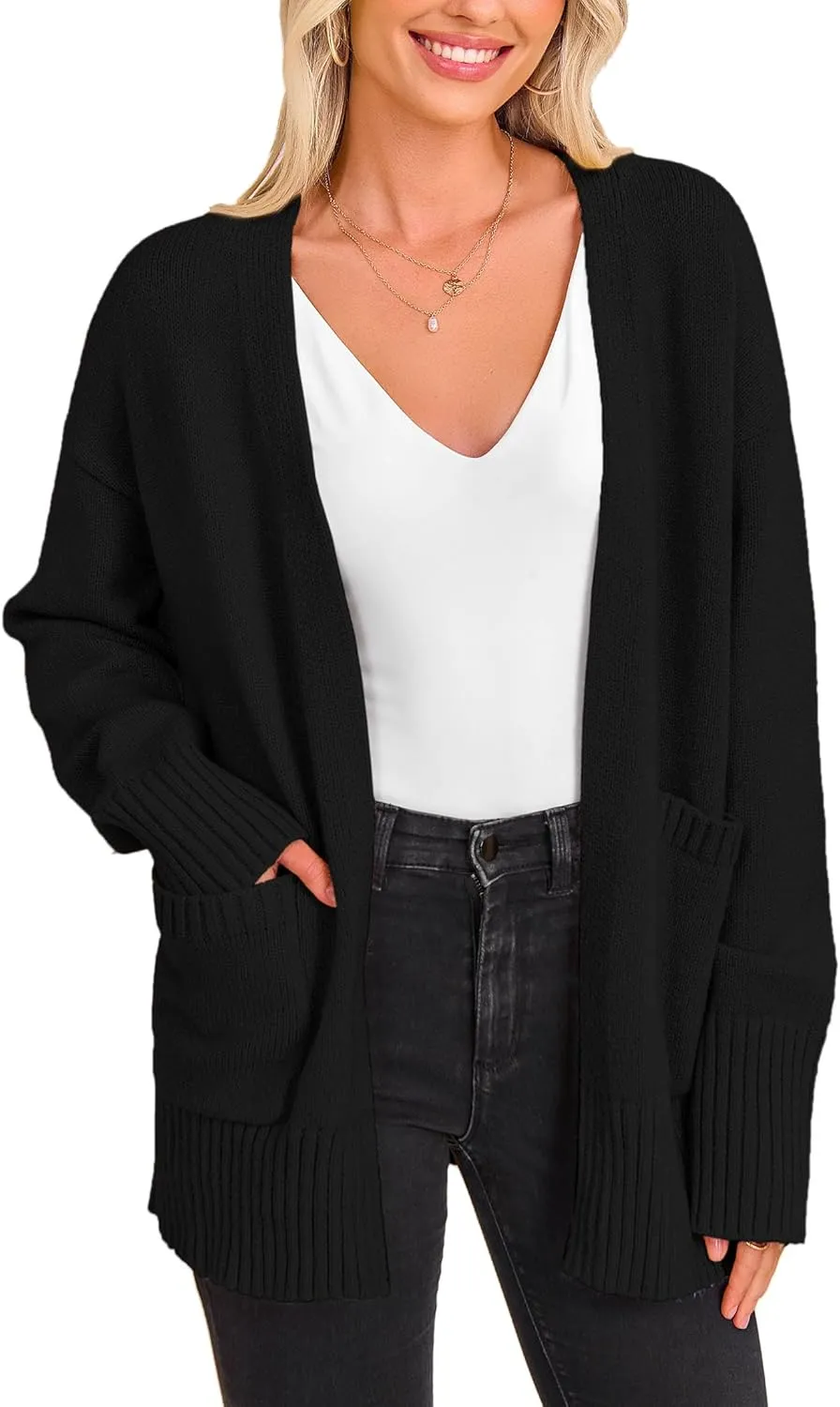 PRETTYGARDEN Women's 2024 Fall Fashion Knit Cardigan Sweaters Long Sleeve V Neck Open Front Winter Sweater Jacket with Scarf