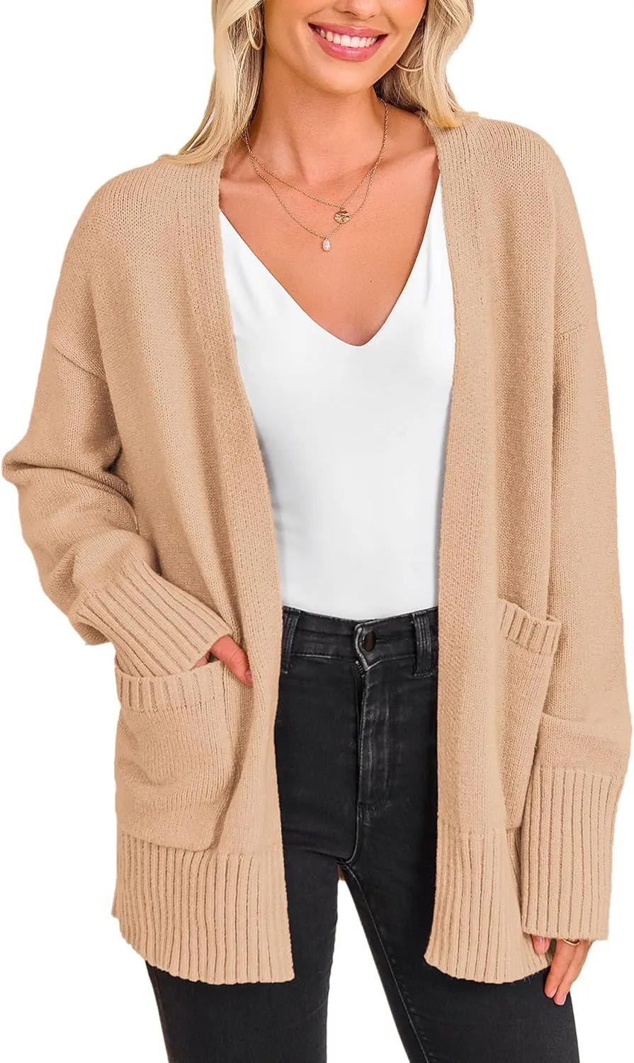 PRETTYGARDEN Women's 2024 Fall Fashion Knit Cardigan Sweaters Long Sleeve V Neck Open Front Winter Sweater Jacket with Scarf