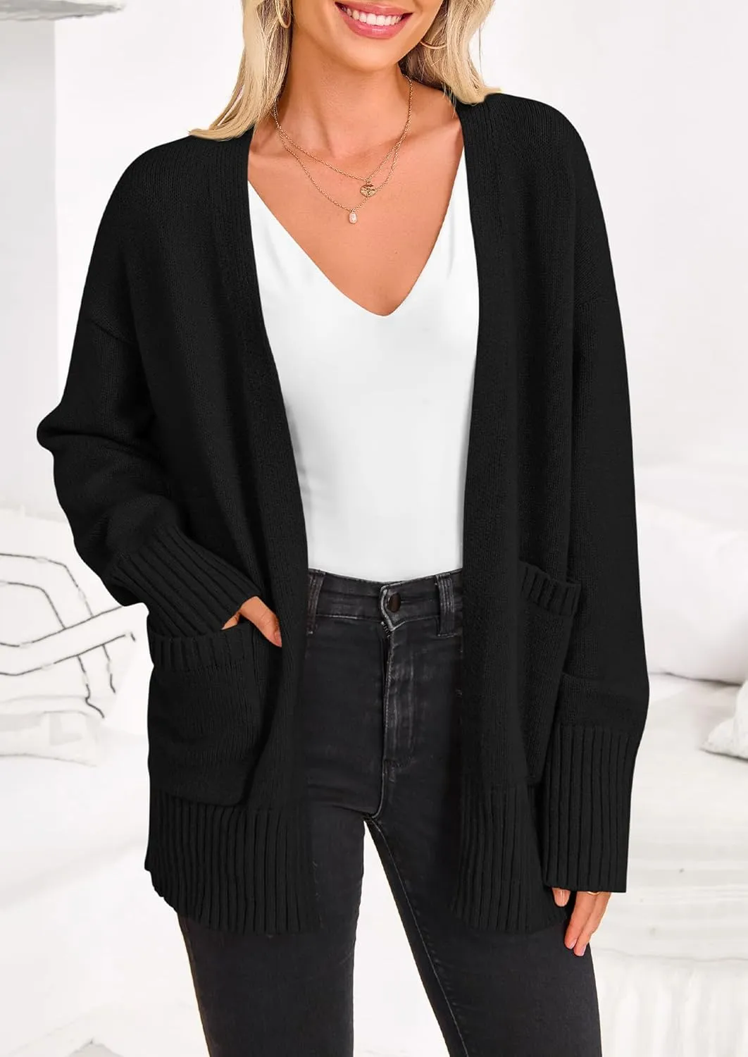 PRETTYGARDEN Women's 2024 Fall Fashion Knit Cardigan Sweaters Long Sleeve V Neck Open Front Winter Sweater Jacket with Scarf