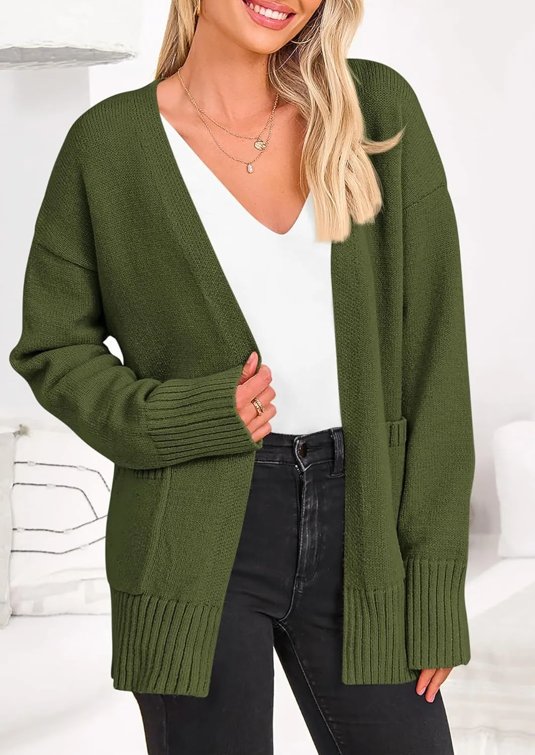 PRETTYGARDEN Women's 2024 Fall Fashion Knit Cardigan Sweaters Long Sleeve V Neck Open Front Winter Sweater Jacket with Scarf