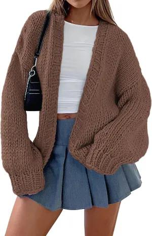 PRETTYGARDEN Womens Cardigan Sweaters 2025 Spring Fall Trendy Chunky Knit Outerwear Outfits Fashion Long Sleeve Cardigans
