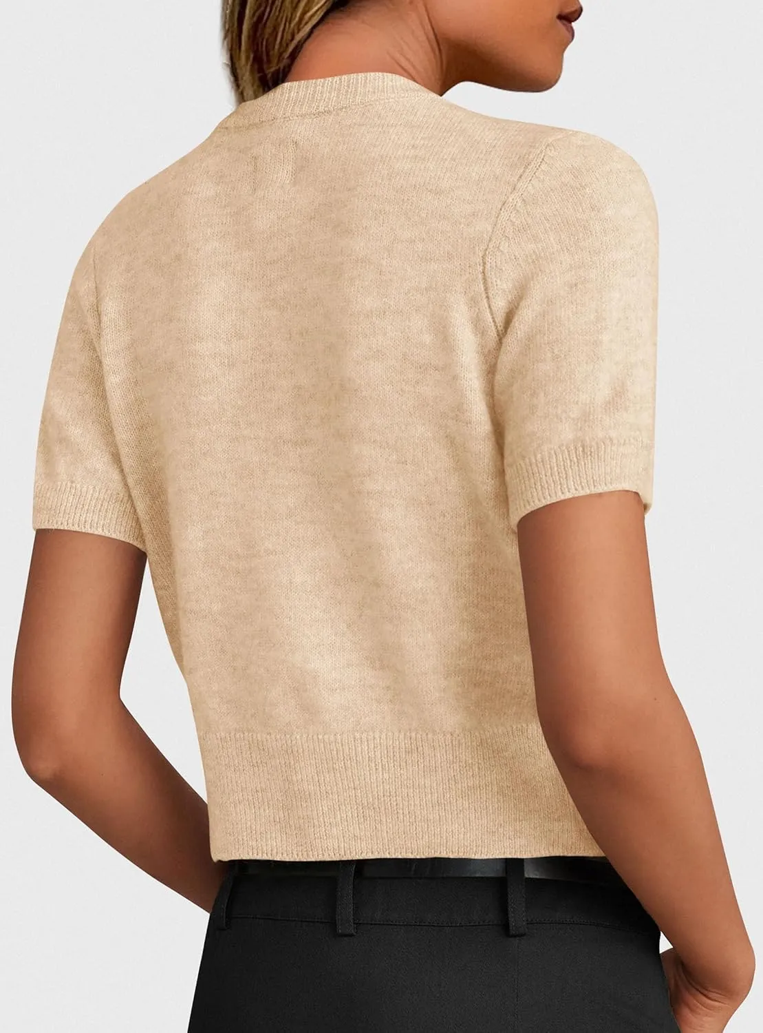 PRETTYGARDEN Womens Casual Summer Short Sleeve Cardigans 2025 Button Down Knitted Sweater Basic Crew Neck Crop Tops