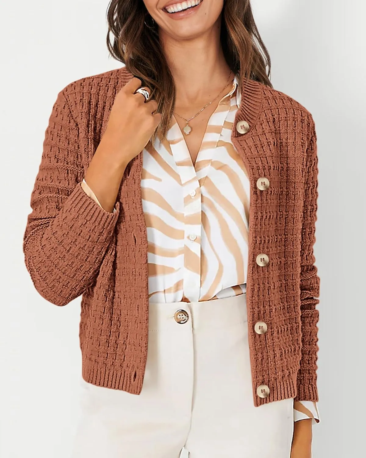 PRETTYGARDEN Women's Knit Cardigan Sweaters Casual Long Sleeve Open Front Button Down Trendy Jackets Outerwear