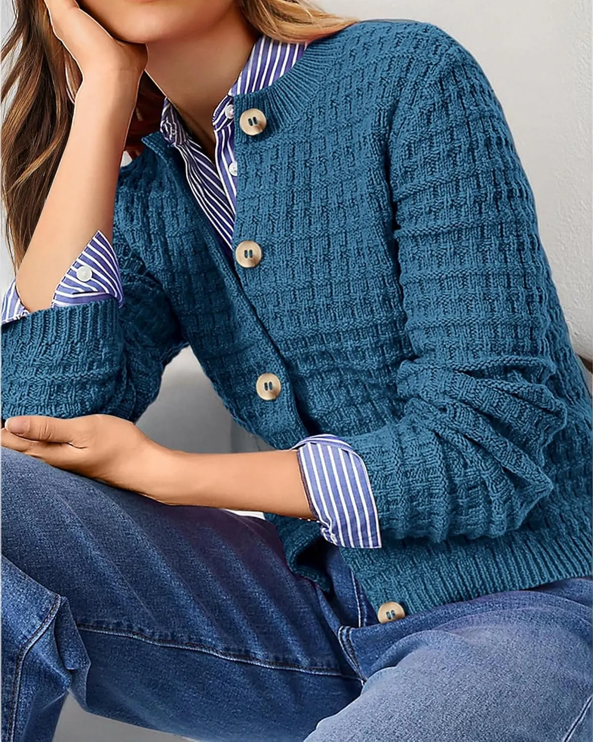 PRETTYGARDEN Women's Knit Cardigan Sweaters Casual Long Sleeve Open Front Button Down Trendy Jackets Outerwear